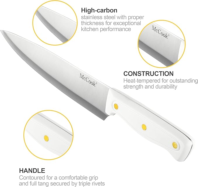 McCook® Knife Sets, White High Carbon Stainless Steel Kitchen Knife Sets with with Built-in Sharpener