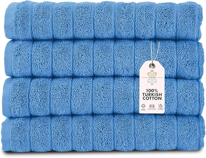 Classic Turkish Towels CTT Luxury Hand Towels for Bathroom Set of 4, 100% Turkish Cotton, Quick Dry & Comfy Towels for Hotel & Spa, Highly Absorbent | 20"x32" (Dark Blue)
