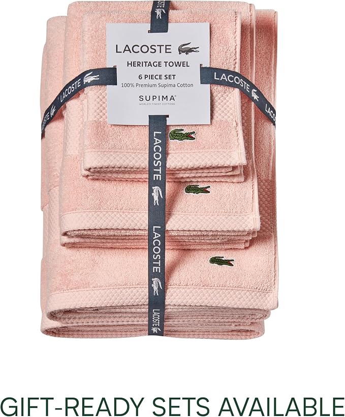 Lacoste Heritage 100% Supima Cotton Bath Towel, Light Pink, 30" x 54" – Highly Absorbent & Quick Drying, Premium Super Soft Bath Towel, Bathroom Essential, Gift for All Occasions, Machine Washable