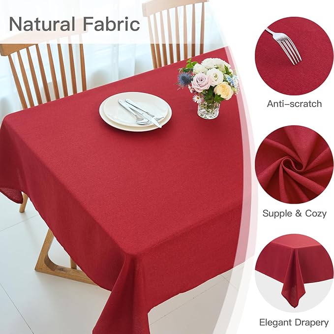 maxmill Linen Textured Tablecloth Stain Resistant Waterproof, Wrinkle Resistant Washable Table Cloth, Fabric Table Cover for Dining Room, Christmas Holiday Tablecloths, Rectangle 60 x 120 Inch, Red