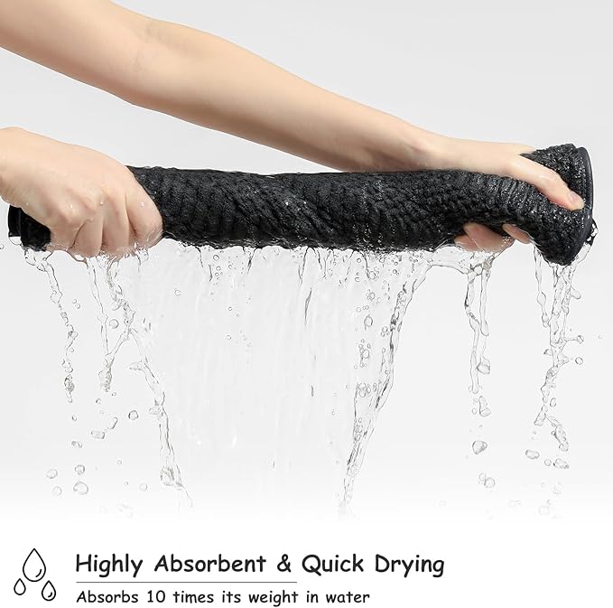 18 Pcs Black Woven Family Towels Set-6 Bath Sheets,6 Hand Towels,6 Washcloths Soft Polyester Towels Absorbent Shower Towel Quick Dry Beach Chair Towel Lint Less Towels Set for Bathroom Spa Gym Hotel