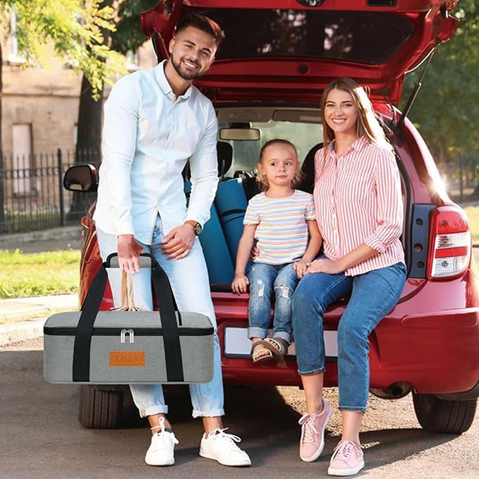 LHZK Insulated Casserole Carriers for Hot or Cold Food, Lasagna Holder Tote for Potluck Parties, Beach, Picnic, Travel, Fits 11x15 or 9x13 Dish (Grey)