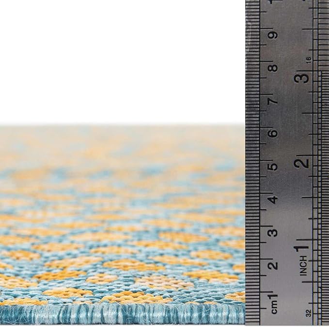 Jill Zarin Jill Zarin Outdoor Collection Area Rug - Cape Town (2' x 6' Runner Yellow and Aqua/Light Blue)