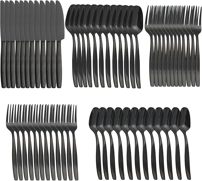 Black 60-Piece Silverware Set,Stainless Steel Flatware Utensils Cutlery Set for 12,Including Steak Knife Fork and Spoon,Dishwasher Safe,Modern Tableware for Home & Dining