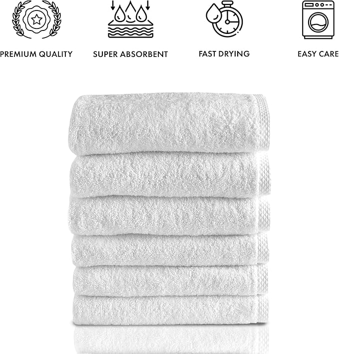 Classic Turkish Towels CTT - Premium 6 Piece Hand Towels Set, 100% Turkish Cotton, Quick Dry & Comfy Towels for Hotel & Spa, Highly Absorbent | 16"x28"(White)