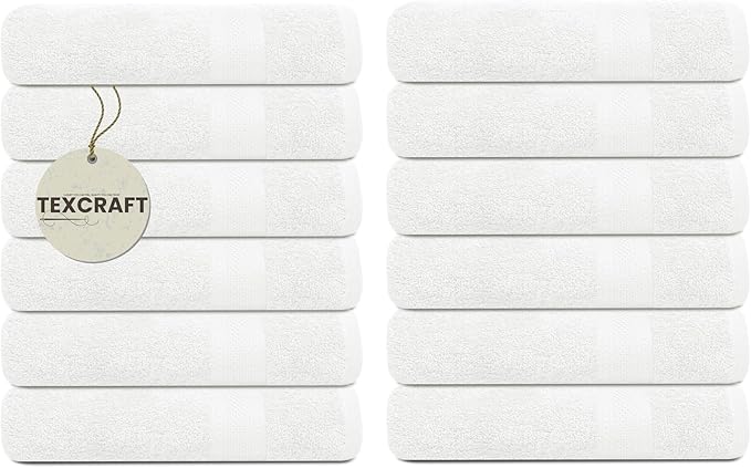 Bulk Large Bath Towels Set of 12 – 100% Cotton Terry – 24" x 50" – Quick Dry, Soft & Highly Absorbent – White Towels for Bathroom, Gym, Spa, Pool & Daily Use