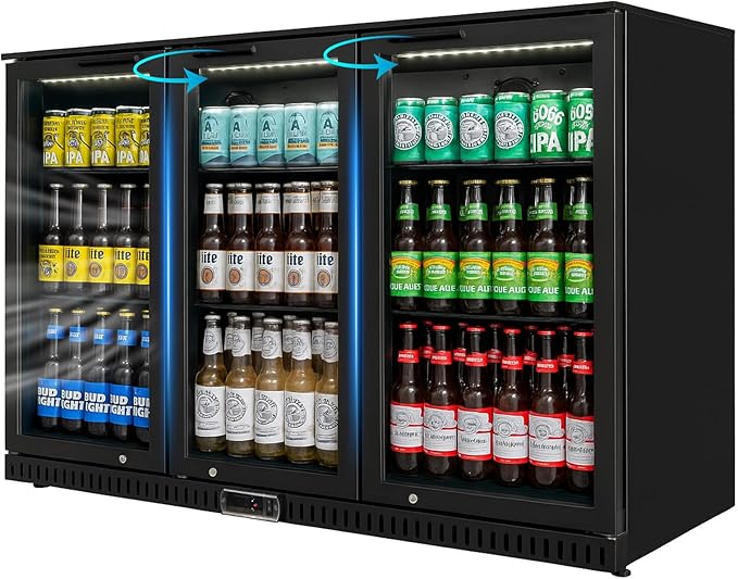 Commercial Back Bar Cooler with 3 Glass Doors, 11.5 cu.ft Under Counter Beverage Refrigerator, LED Lighting - ETL Certified Beer and Wine Cooler for Bar, Restaurant, Garage, Office, Home