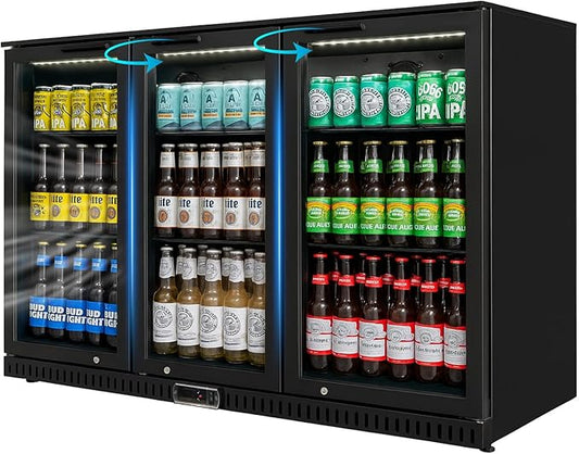 Commercial Back Bar Cooler with 3 Glass Doors, 11.5 cu.ft Under Counter Beverage Refrigerator, LED Lighting - ETL Certified Beer and Wine Cooler for Bar, Restaurant, Garage, Office, Home