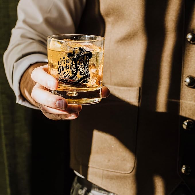 Western Cowgirl Party Whiskey Glasses 10 oz, Western Cowgirl Gifts, Let's Go Girls Bachelorette Party Old Fashioned Rocks Glasses Cup for Women Drinking Scotch Bourbon Liquor