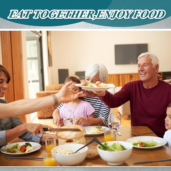 Nuenen 50 Pieces Stainless Steel Forks Silverware Set Dinner Forks and Knives Flatware Tableware Cutlery Set for Kitchen Restaurant(8.07 x 0.94 Inch, 9.06 x 0.79 Inch,Shiny Black)