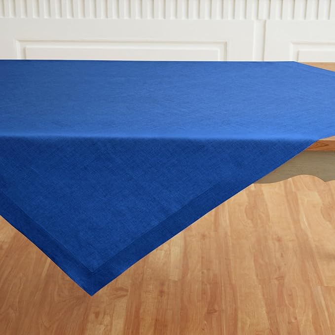 Solino Home Linen Square Tablecloth 52 x 52 Inch - 100% Pure Linen Royal Blue Table Throw - Fete, Machine Washable Table Cloth for New Year
