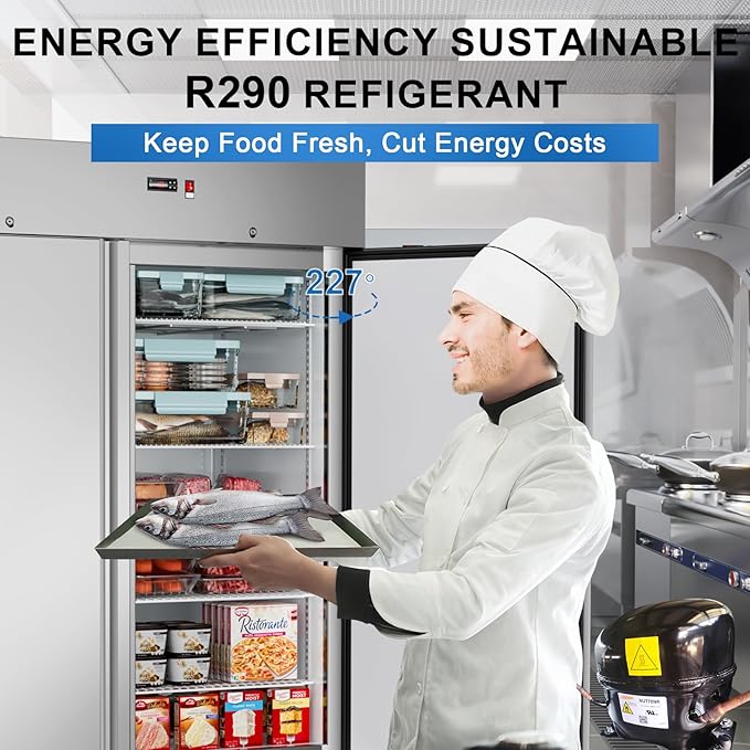 Commercial Freezer 2 Door Upright Freezers with 8 Adjustable Shelves, 54"W Stainless Steel Reach-in, Temp Control -10℉ ~ 10℉, 49 Cu.ft for Restaurant Kitchen Bar Garage, ETL and DOE Approved