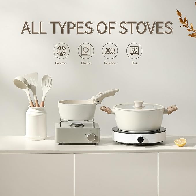 23PCS Ceramic Pots and Pans Set,Nonstick, Removable Handle Pots and Pans Set, Stackable Pan Set, Ceramic Nonstick Pan Non Stick for Easy Cooking