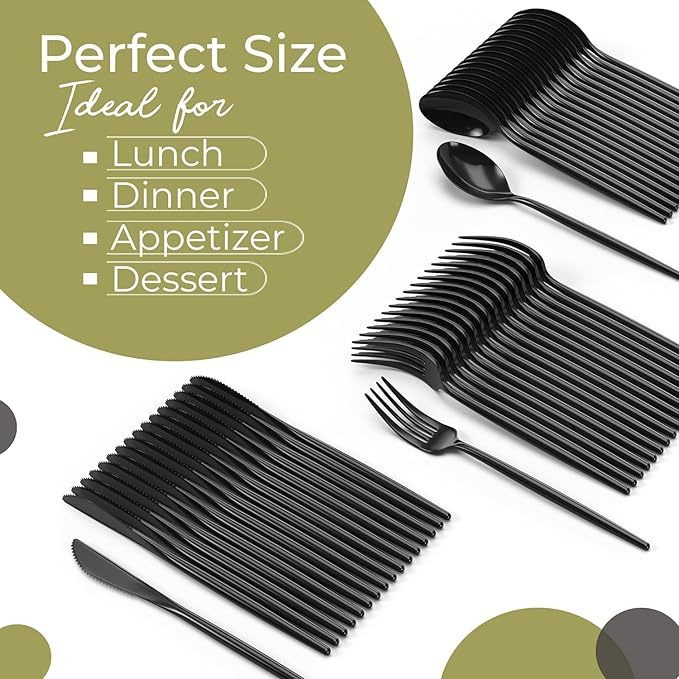 Trendables Black Plastic Silverware Set Black Silverware Disposable Forks and Spoons Disposable 360 Pack Plastic Utensils Set Includes 3 x 120 each Knives & Spoons & Forks For Parties and Events