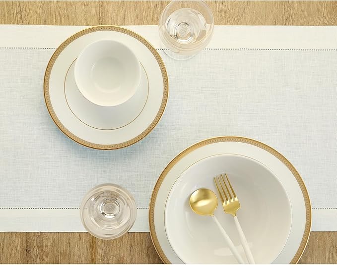 Solino Home Linen Ivory Table Runner 72 Inches Long - 100% Pure Linen Hemstitch Table Runner 14 x 72 Inch for Dresser, Dining, Holiday, New Year - Classic Hemstitch