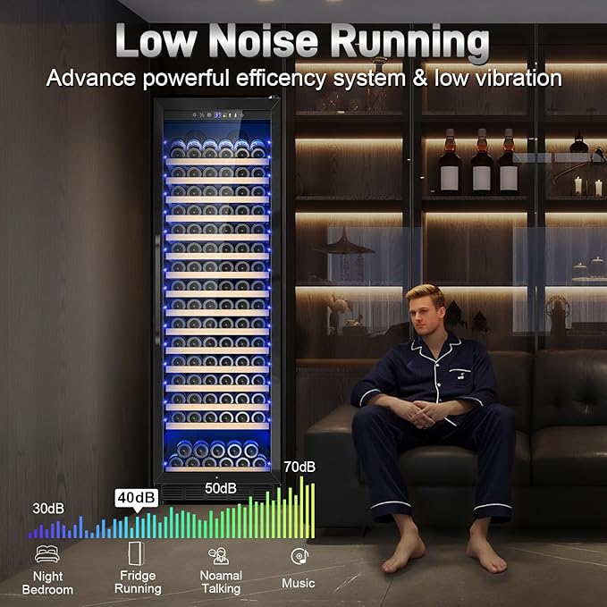 Wine Cooler-Wine Refrigerator 24 Inch Wide Large Freestanding/Built in Wine Fridge for 176 Bottles with Safety Lock Cellar Chiller Low Noise, Fast Cooling, Black