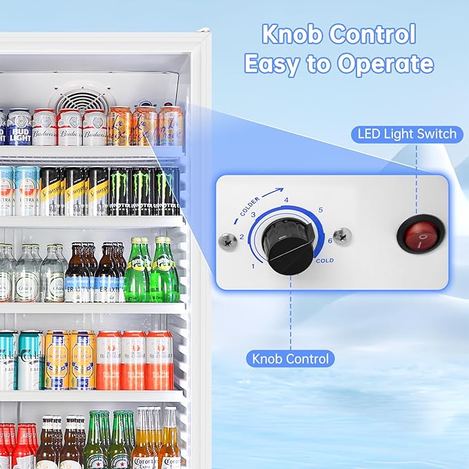 Commercial Beverage Refrigerator, 24.5 Inch 15 Cu. Ft. Drink Fridge, Display Refrigerator with Glass Door, Commercial Display Fridge with 5 Adjustable Shelves, for Shops, Restaurants, Bars