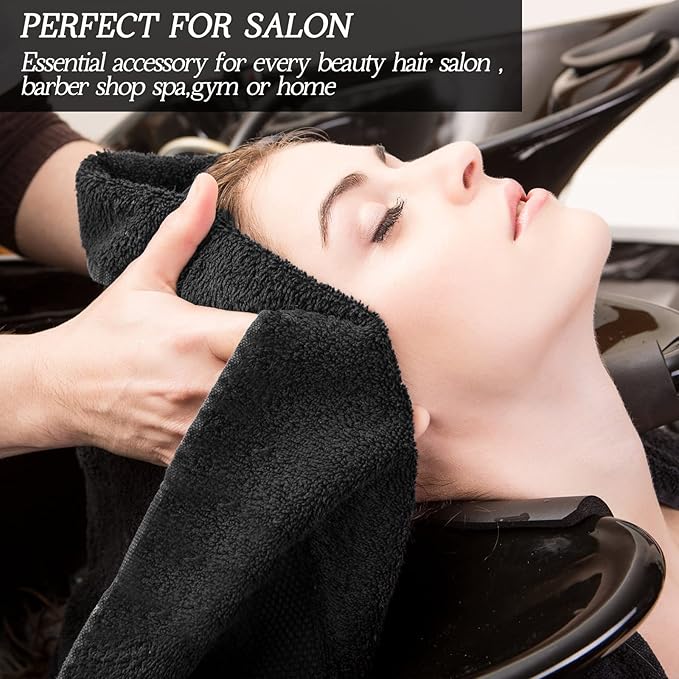 Shimeyao 48 Pack Bleach Proof Towels 16x 26inch Microfiber Absorbent Hair Towels Bulk Bleach Salon Hand Drying Cloth for Gym Bath Spa Shaving Shampoo Home(Black)