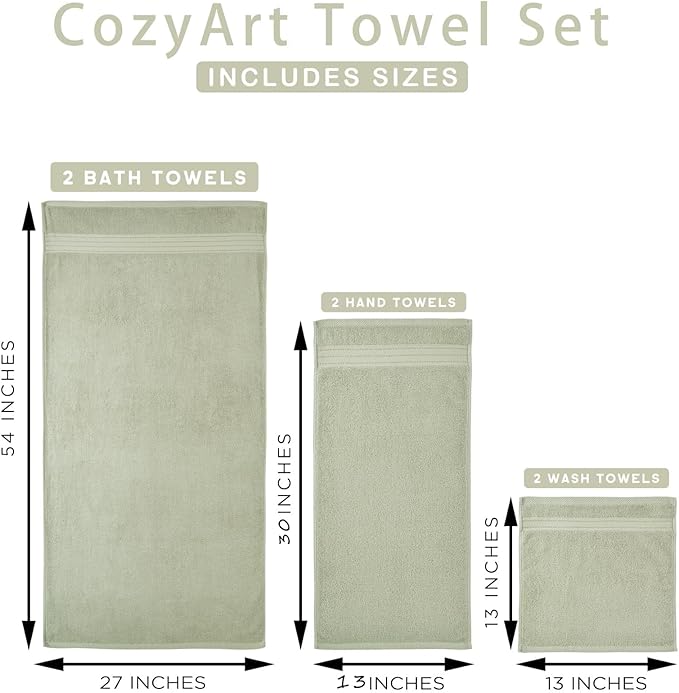COZYART Luxury Sage Green Bath Towels Set 3 pcs, Turkish Cotton Hotel Large Bath Towels for Bathroom, Thick Bathroom Sets of 3 with 1 Bath Towel, 1 Hand Towel, 1 Washcloth, 650 GSM
