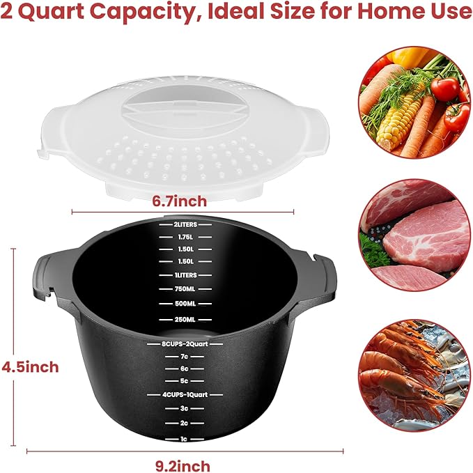 Large Microwave Cookware Steamer 2 Quart - AJXX Micro Cookware Vegetable Steamer for Cooking, Microwave Cooker with Food Container, Removable Filter and Lockab - BPA Free, Dishwasher Safe