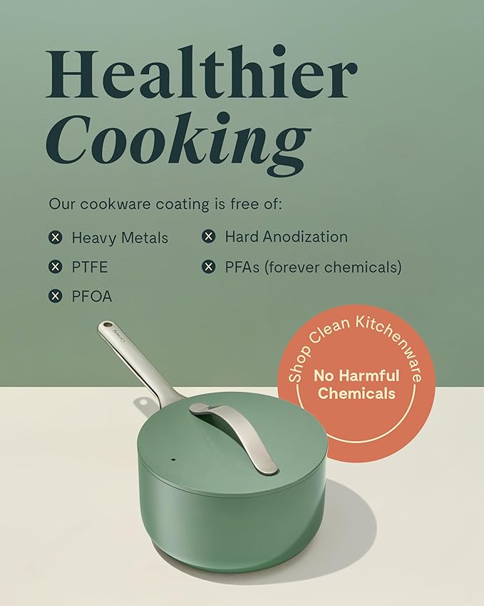 Caraway Nonstick Ceramic Sauce Pans with Lids (3 qt & 1.75 qt) - Non Toxic, PTFE & PFOA Free - Oven Safe & Compatible with All Stovetops (Gas, Electric & Induction) - White