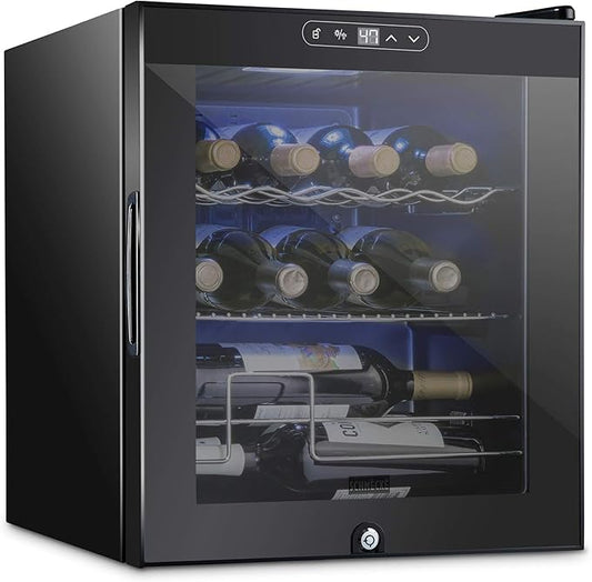 Schmecke 12 Bottle Compressor Wine Cooler Refrigerator w/Lock | Large Freestanding Wine Cellar | 41f-64f Digital Temperature Control Wine Fridge For Red, White, Champagne or Sparkling Wine - Black
