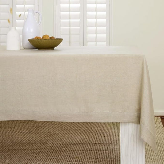 Solino Home Linen Natural Tablecloth 60 x 102 Inch - 100% Pure Linen Rectangular Tablecloth - Machine Washable Table Cloth for Holiday, New Year - Fete