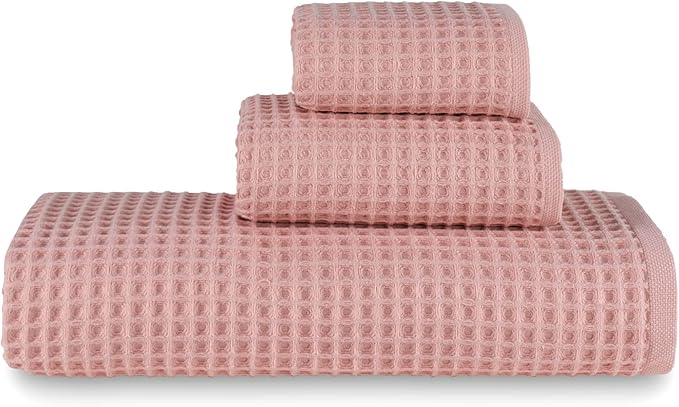 sea me at home Waffle Bath Sheet Set, 100% Turkish Cotton, Includes 1 Bath Sheet, 1 Hand Towel, 2 Face Towels