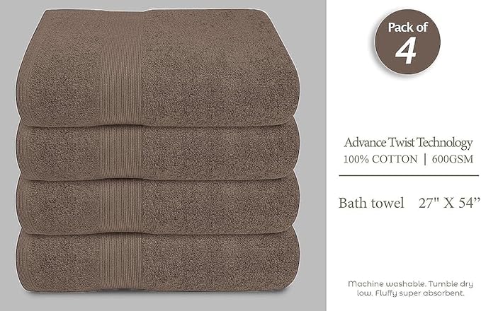 Softolle Luxury Bath Towels Set of 4 (27” x 54”) | Towels for Bathroom | Super Soft | Highly Absorbent Towels for Home, Spa, Gym (Taupe)