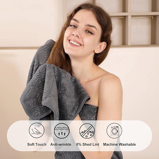 CHINO Grey Bath Towels Set, 2 Oversized Large Towels/2 Hand Towels/4 Washcloths, Quick Dry Soft Absorbent Shower Towel Bath Hotel Towel Collection