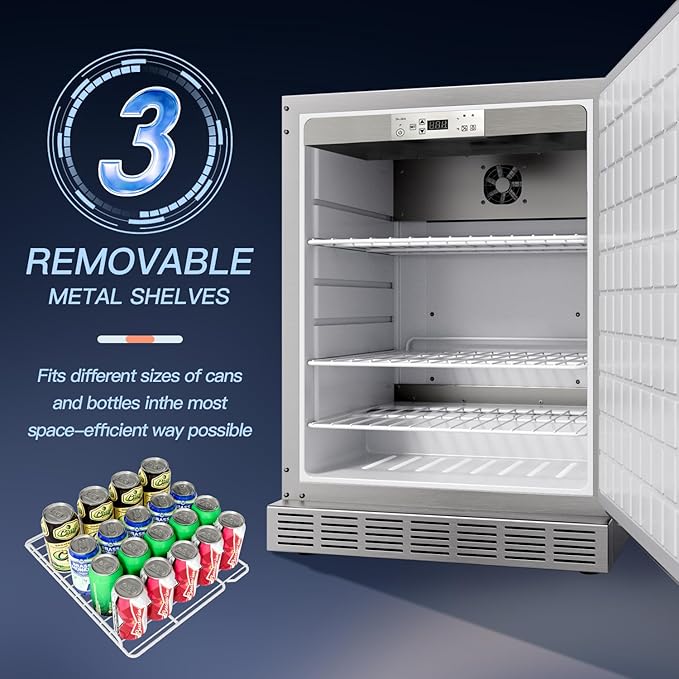 21 Inch Outdoor Refrigerator, Weather Proof Stainless Steel Beverage Beer Cooler Under Counter Fridge, Indoor/Outdoor Refrigerator with 3 Shelves for Patio Kitchen and Commercial Use