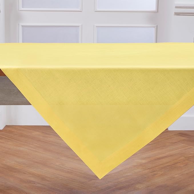 Solino Home Linen Square Tablecloth 52 x 52 Inch - 100% Pure Linen Sunshine Yellow Table Throw - Fete, Machine Washable Table Cloth