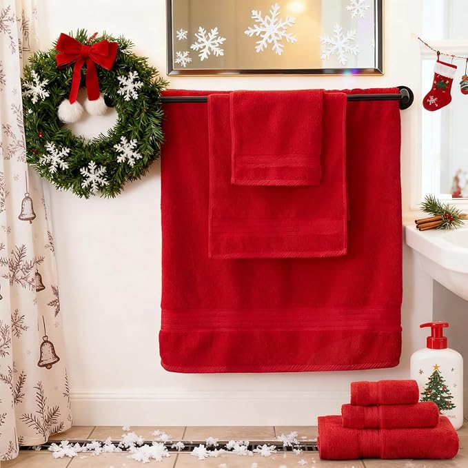 COZYART Red Bath Towel Set for Bathroom Soft Absorbent Durable 650 GSM Turkish Cotton Towel Sets of 6, 2 Large Bath Towels, 2 Hand Towels, 2 Washclothes