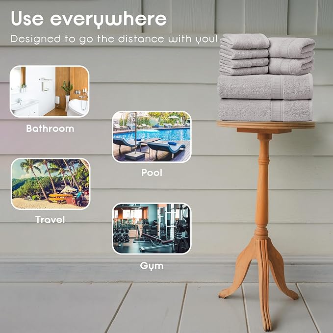 Ariv Towels Pack of 8, Premium Cotton Towel Set (2 Bath Towels + 2 Hand Towels + 4 Washcloths), Large, Super Soft, Quick Dry, Highly Absorbent for Home, Bathroom, Gym, Hotel & Spa - Plantinum