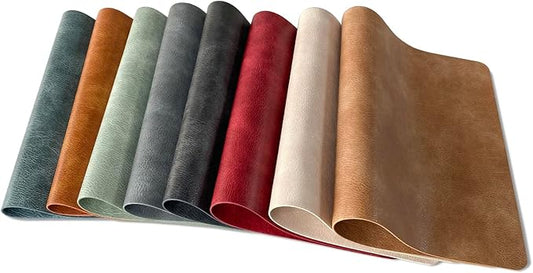 UnivoColors Washed Cowhide Pattern PU Leather Placemats Set of 8 Heat Resistant Kitchen Table Mats, Waterproof Wipeable for Party Decoration(8 Colors Combination)