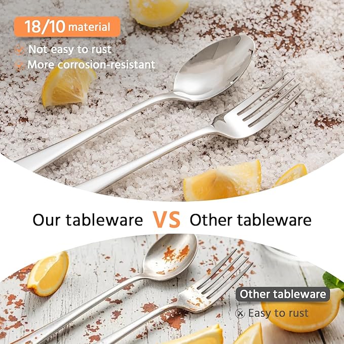 KINGSTONE 16 Piece Dinner Spoon Set, 18/10 Stainless Steel Spoons, Silver Food Grade Table spoons of 16, Metal Spoons for Home, Kitchen, Weddings, Parties or Restaurant, Dishwasher Safe-8.15inches