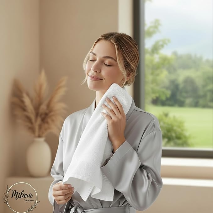 Milara Turkish Super-Plush Bathroom Hand Towels Set 2-Piece | Premium Cotton Hand Towels Set Absorbent, Durable with Hanging Loops | White Color Hand Towel, (16 x 30 Inches)