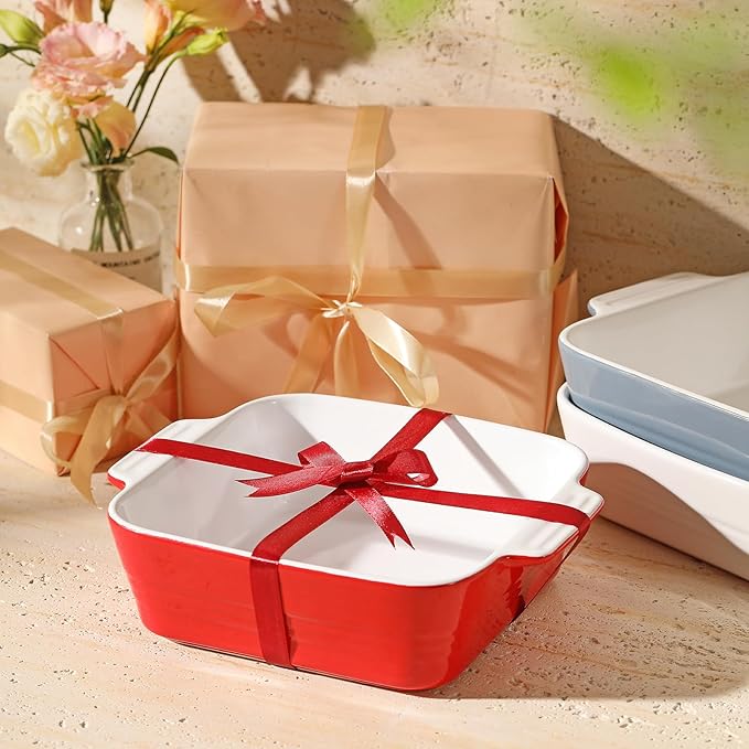 DOWAN 8x8 Baking dish, Square Baking Pan, Ceramic Casserole Dishes for Oven, Cake Pan with Handle, for Brownie, Lasagna, Casserole, 2 Quart, Home Gift, Wedding Gift, Red