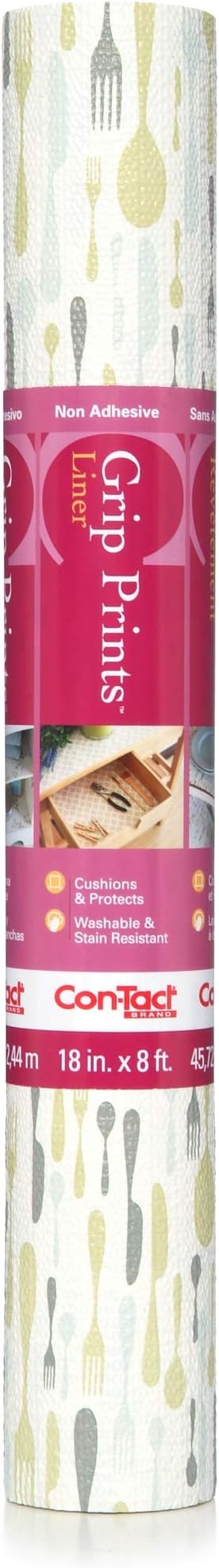 Con-Tact Brand Grip Prints Shelf Liner, Durable and Non-Adhesive Liners, Non-Slip Drawer and Cabinet Liner, 18" x 8', Lunchbox, Pack of 1 Roll