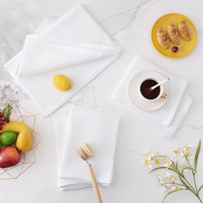 Homaxy 100% Cotton Waffle Weave Kitchen Dish Towels, Ultra Soft Absorbent Quick Drying Cleaning Towel, 20x28 Inches, 8-Pack, White