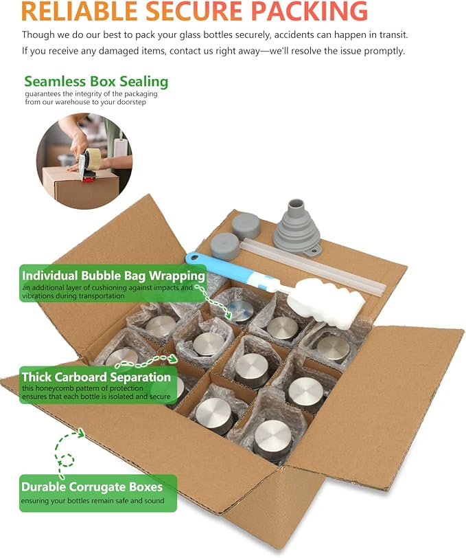 Zukro Glass Water Bottles with Lids & Straw 16 oz, 8 Pack Reusable Juice Bottles With Stainless Steel Cap for Juicing, Leak Proof Clear Smoothie Drinking Jars Beverages Containers, BPA Free