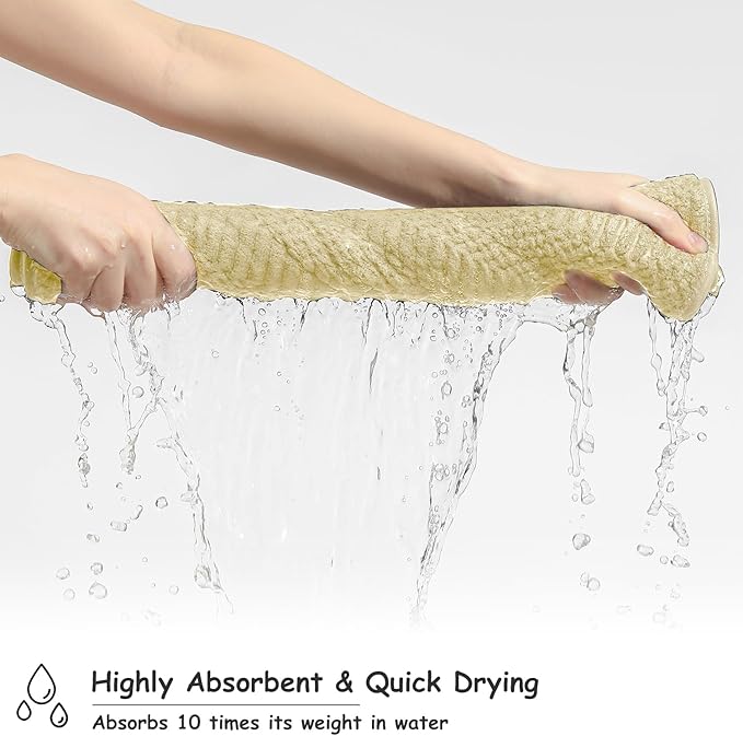 18 Pcs Yellow Woven Family Towels Set-6 Bath Sheets,6 Hand Towels,6 Washcloths Soft Polyester Towels Absorbent Shower Towel Quick Dry Beach Chair Towel Lint Less Towels Set for Bathroom Spa Gym Hotel