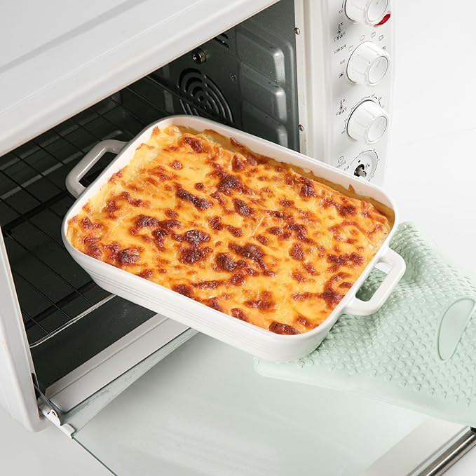 Sweejar Relief Casserole Dishes for Oven, Ceramic 9x13 Baking Pans Set for Cooking, Cake, Banquet and Daily Use, Rectangular Bakeware Set, Porcelain Baking Dish, Lasagna Pan Deep with Handles(White)