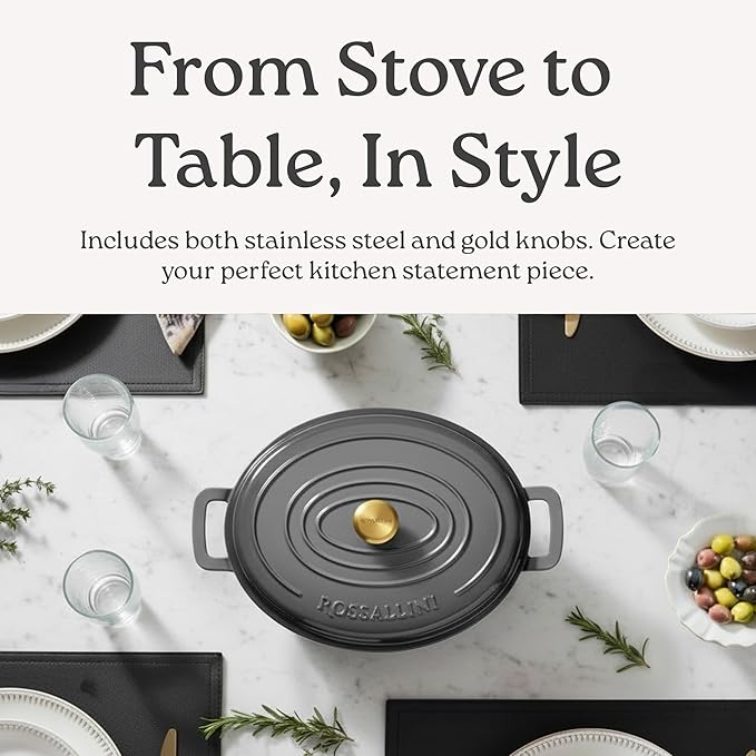 Signature Enameled Cast Iron Oval Dutch Oven | Non-Stick Serving Pot with Tight Fitting Lid for Perfect Roasting, Baking, Sauteing, and Bread Making | 8Q [Red]