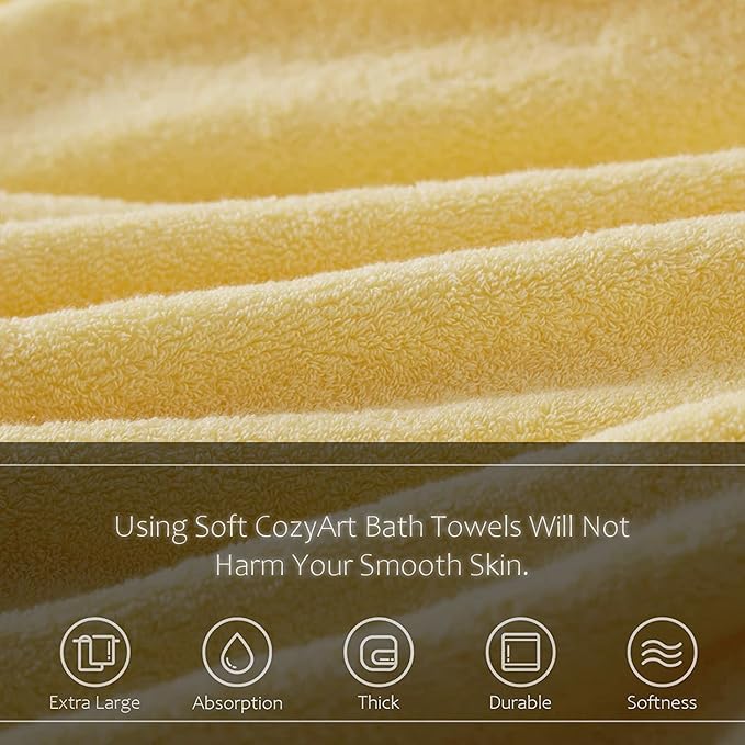 COZYART Yellow Bath Towels for Bathroom 2 Pcs, 27x54 Turkish Cotton Bath Towel Set Super Soft Highly Absorbent Durable 650 GSM Shower Towels for Daily Use