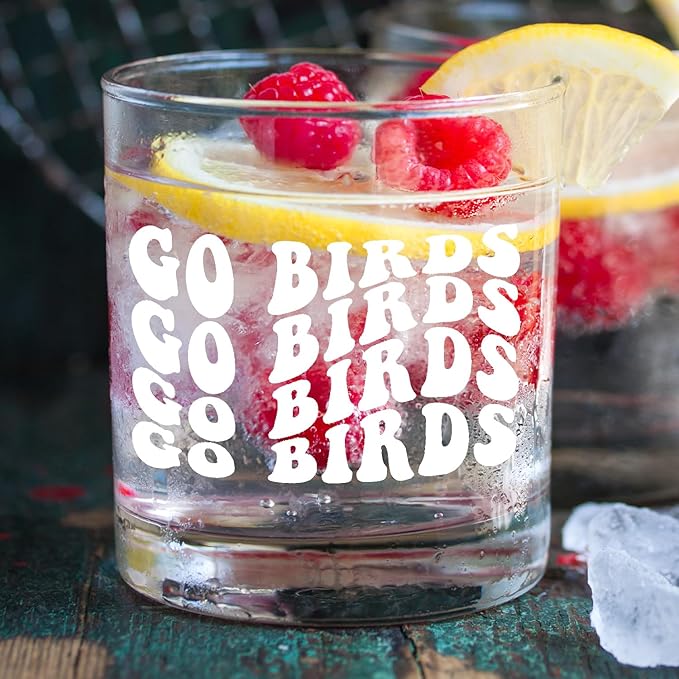 kunlisa Trendy Groovy Go Birds Whiskey Glasses, Football Gifts for Football Fans Lovers Players, 10 oz Drinking Rocks Glasses for Women Men Whisky Cocktail Scotch Bourbon Liquor