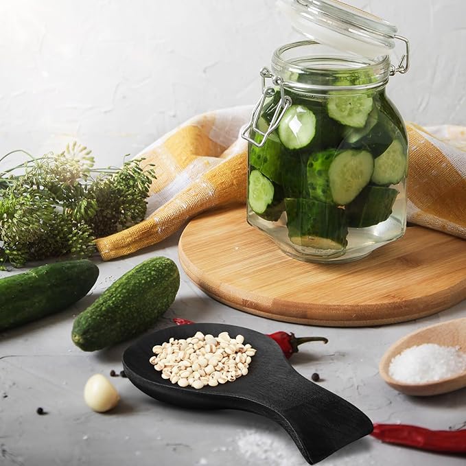 Patelai Acacia Wood Spoon Rest for Stove Top Bamboo Holder for Spatula Rest for Kitchen, Counter Spoon Holder for Countertop, Modern and Rustic for Farmhouse as Dining Table Decoration(Black)