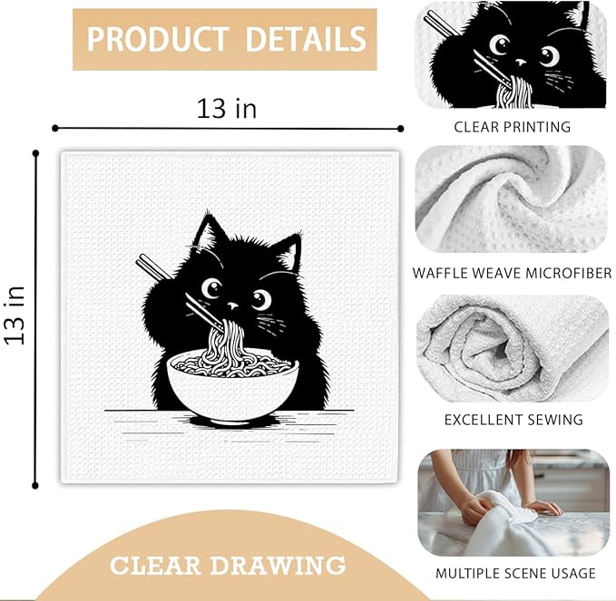 13x13 inch Cute Cat Kitchen Towels 1 PCS, Funny Pet Parents Gifts for Women and Decor Hand Towels for Bathroom, for Cat Lovers,Pet Owners Housewarming, Birthday-06