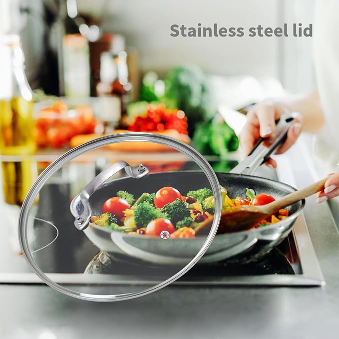 10" Tempered Glass Pan Lid with Steam Vent, Thickened to 4mm and Dishwasher Safe and Oven up to 480℉, Universal Lid Fit for Cast Iron Skillets, Frying Saute Pan, Cooking Pot