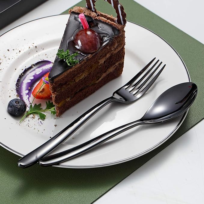 Stainless Steel Black Flatware Set - 20 Piece Service for 4, Titanium Plated Cutlery with Shiny Black Finish